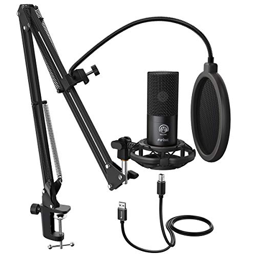 FIFINE Studio Condenser USB Microphone Computer PC Microphone Kit with Adjustable Scissor Arm Stand Shock Mount for Instruments Voice Overs Recording Podcasting YouTube Karaoke Gaming Streaming-T669