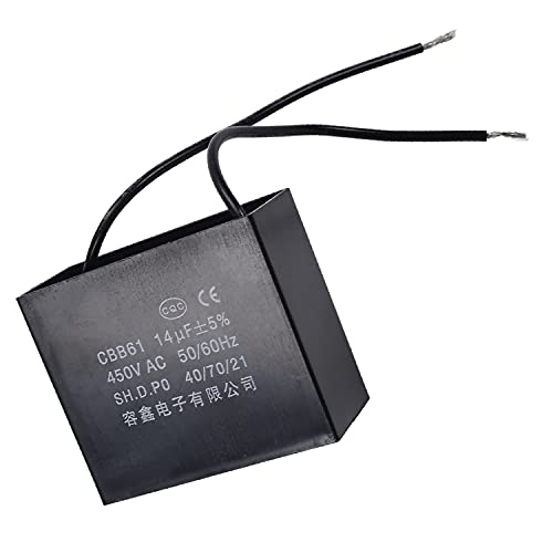 Fielect CBB61 Run Capacitor 450V AC 14uF 2 Wires Metallized Polypropylene Film Capacitors for Ceiling Fan 1pcs