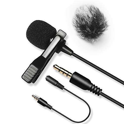 20FT Lavalier Microphone with 1 Windscreen Muff,Nicama LVM3 Lav Lapel Clip-On Mic for DSLR Camera Canon Nikon Camcorder Audio Recorders Smartphones iPhone Recording Youtube Podcast PC Podcast