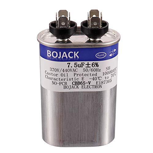 BOJACK 7.5 uF ±6% 7.5 MFD 370V/440V CBB65 Oval Run Start Capacitor for AC Motor Run or Fan Start and Cool or Heat Pump Air Conditione