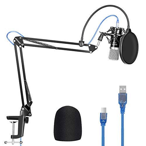 Neewer USB Microphone Kit for Windows and Mac, Includes Suspension Scissor Arm Stand, Shock Mount, Pop Filter, USB Cable and Table Mounting Clamp for Broadcasting and Sound Recording (Black & Silver)